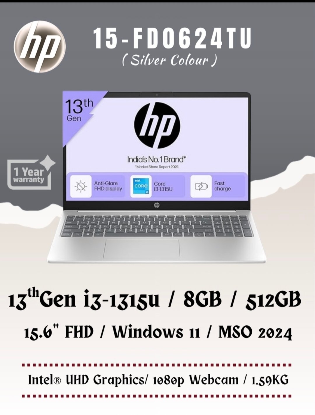 HP i3 13Gen/8GB/52GB