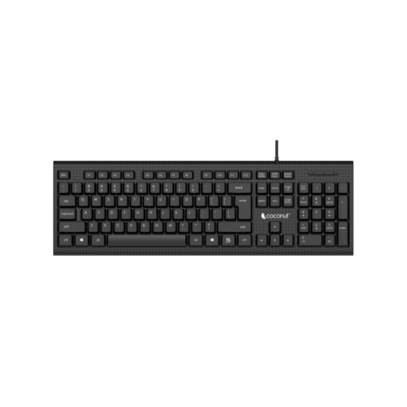 coconut K23 USB Wired Keyboard, 104 Keys, Membrane Keys, 1.45m Cable, Black