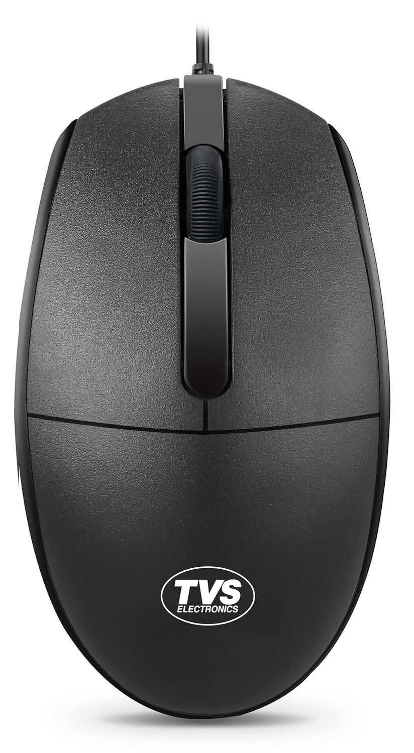 TVS ELECTRONICS Champ M120 Wired Optical Mouse with 1200 DPI Resolutions | 3 Handy Buttons with 1.5 Million Durable Clicks | Fast Moving Scroll Wheel, Plug and Play USB Mouse for W