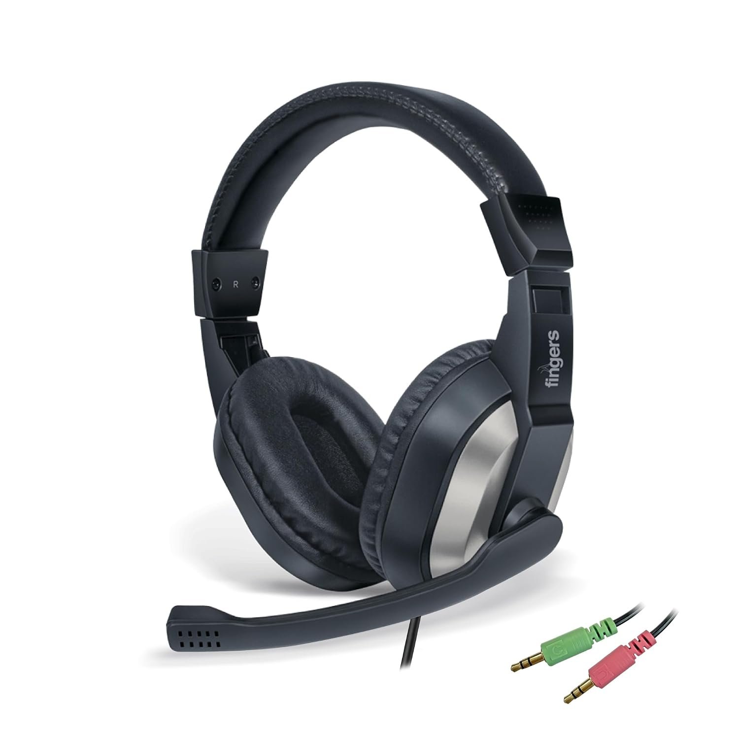 FINGERS F10 Wired Headphone On-Ear with Built-in Adjustable Mic (Crystal Clear Sound, 40 mm Powerful Drivers, Dual 3.5 mm Connectors for Laptops/PCs) - Black